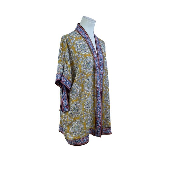 Max Edition Womens Yellow Multicolor Kimono Jacket Floral Lightweight Size S - Picture 2 of 8